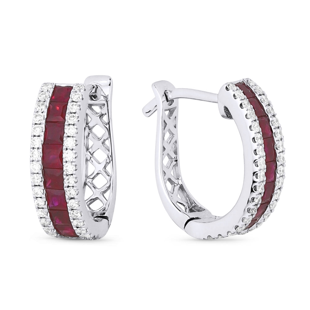 Madison L 14K White Gold Ruby Huggie Hoop Earrings - style E1383RUW