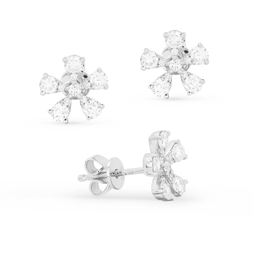 Madison L 14K White Gold Diamond Flower Stud Earrings - style E1384W