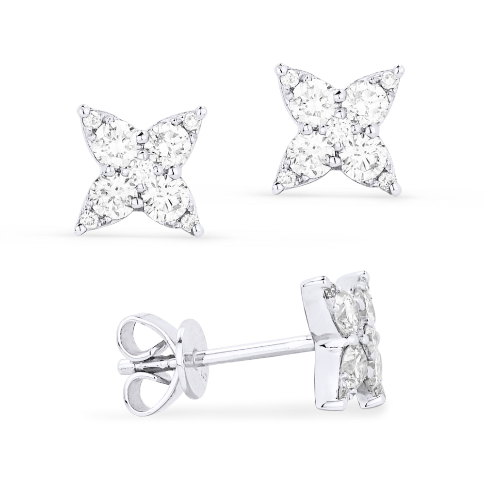 Madison L 14K White Gold Diamond Flower Stud Earrings - style E1386W