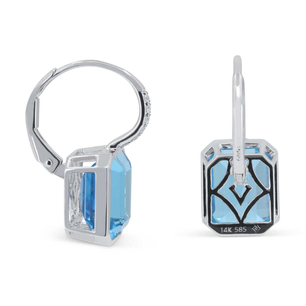 E1396 - 14K White Gold Swiss Blue Topaz Drop Earrings
