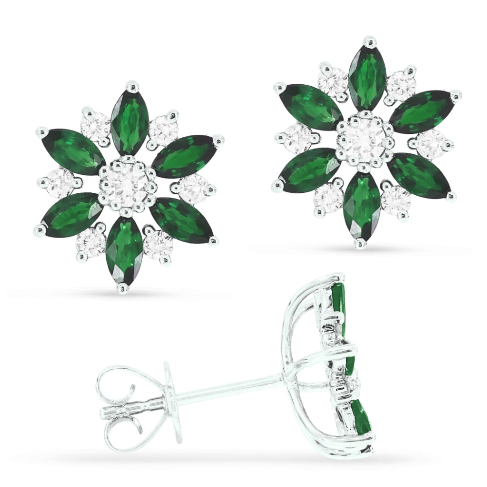 Madison L 14K White Gold Emerald Flower Stud Earrings - style E1416EMW