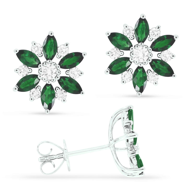 Madison L 14K White Gold Emerald Flower Stud Earrings - style E1416EMW