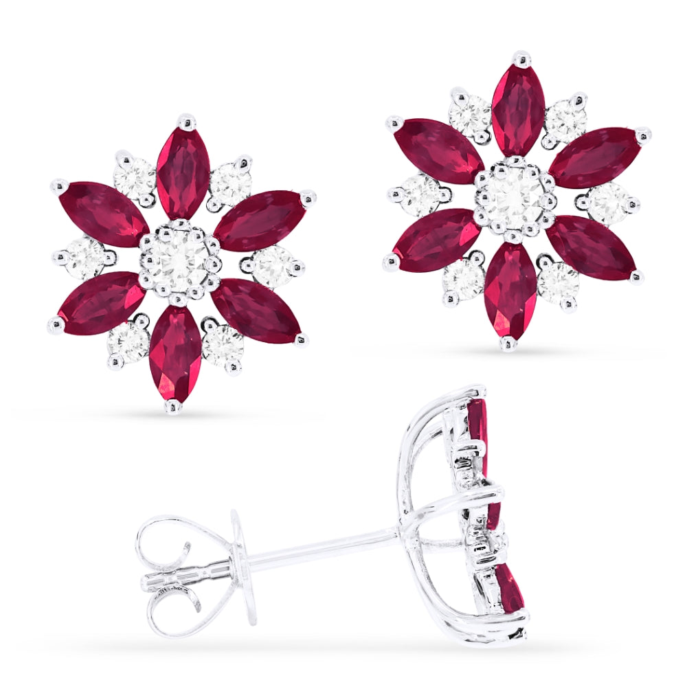 Madison L 14K White Gold Ruby Flower Stud Earrings - style E1416RUW