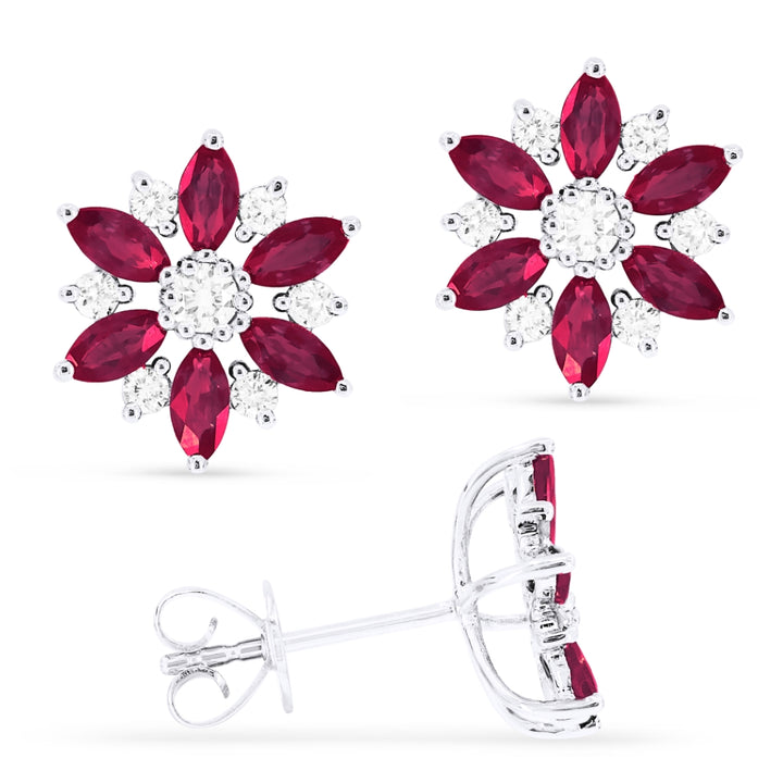Madison L 14K White Gold Ruby Flower Stud Earrings - style E1416RUW