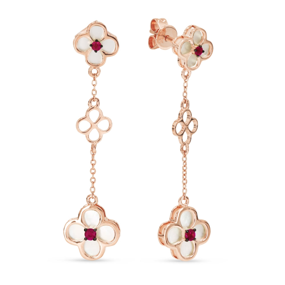 Madison L 14K Rose Gold Ruby Flower Drop Earrings - style E1420RUMOPP