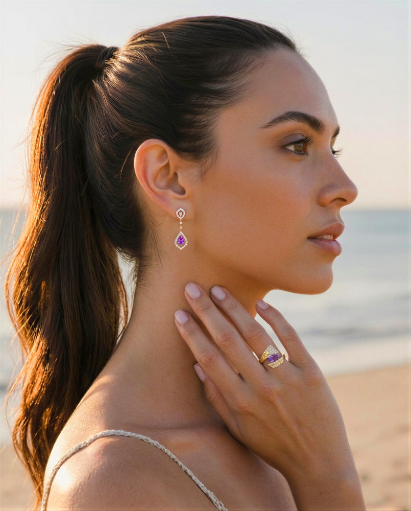 Madison L 14K Yellow Gold Pink Sapphire Drop Earrings - style E1453PSAY