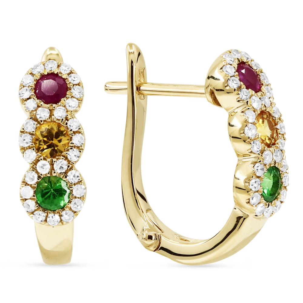 Madison L 14K Yellow Gold Multi Colored Sapphire Huggie Hoop Earrings - style E1460MCSAY