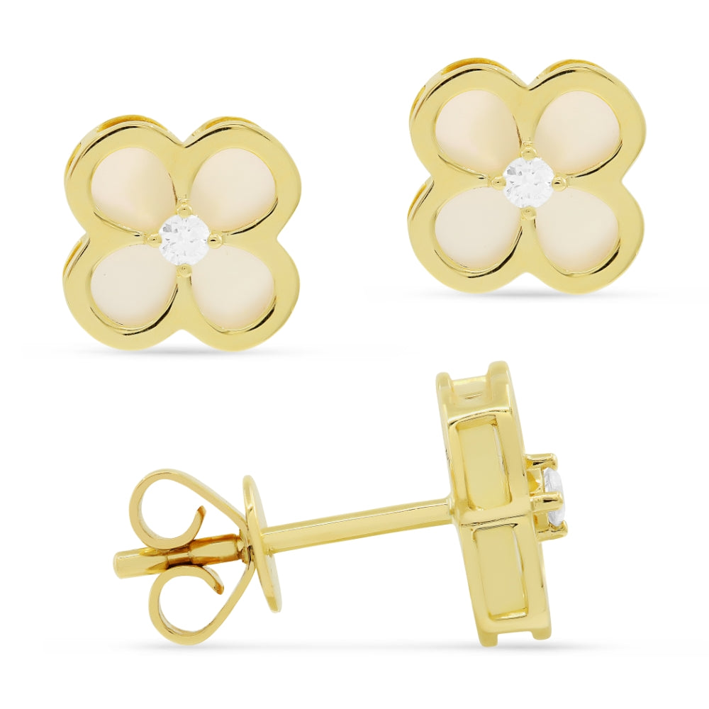 Madison L 14K Yellow Gold Mother of Pearl Clover Stud Earrings - style E1461MOPY