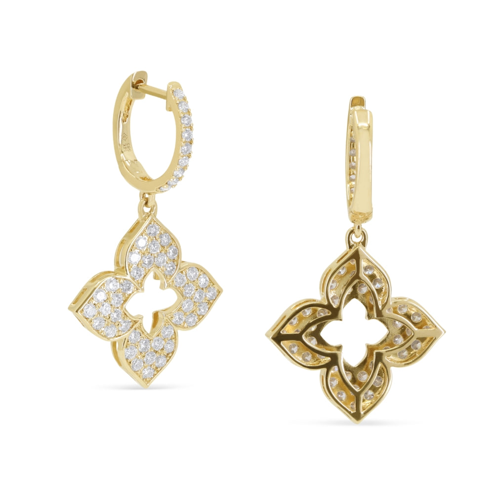 E1462 - 14K Yellow Gold Diamond Clover Drop Earrings