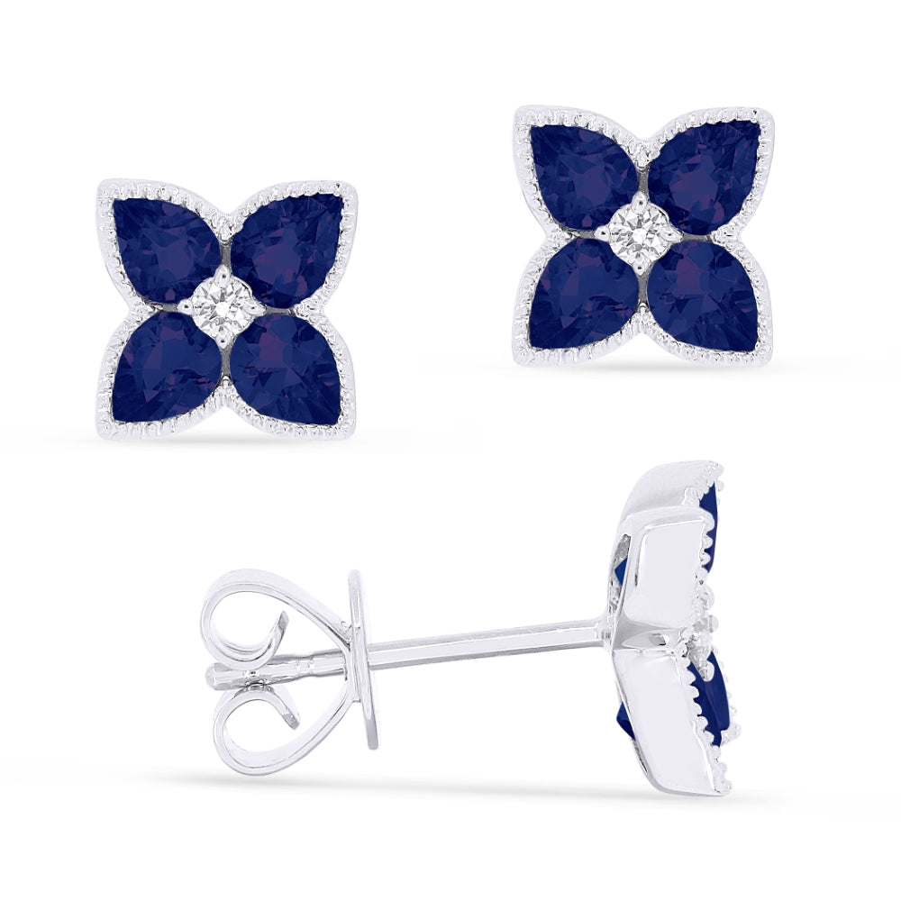 Madison L 14K White Gold Created Sapphire Flower Stud Earrings - style E1480BCW