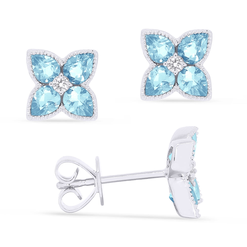 Madison L 14K White Gold Blue Topaz Flower Stud Earrings - style E1480BTW