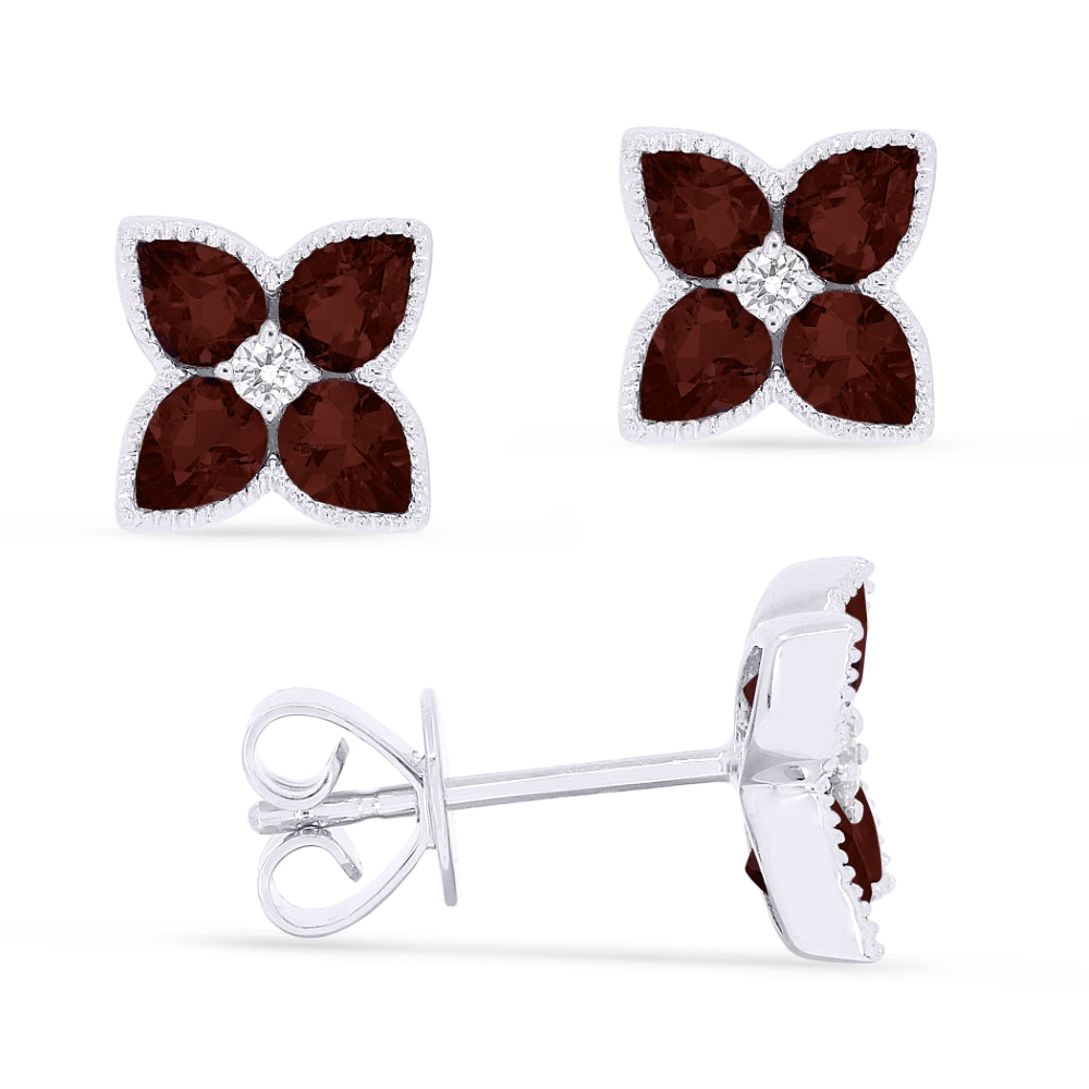 Madison L 14K White Gold Garnet Flower Stud Earrings - style E1480GAW