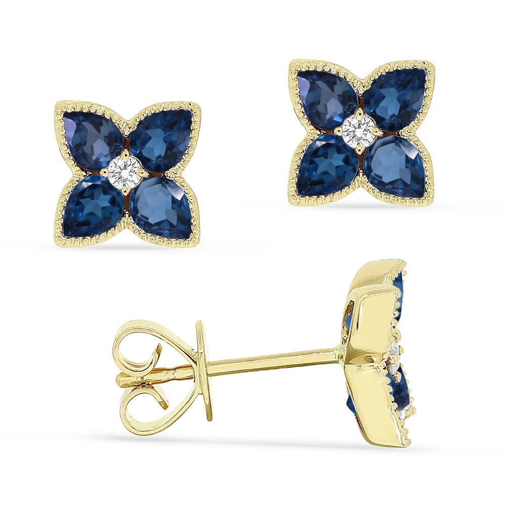 Madison L 14K Yellow Gold London Blue Topaz Flower Stud Earrings - style E1480LBTY