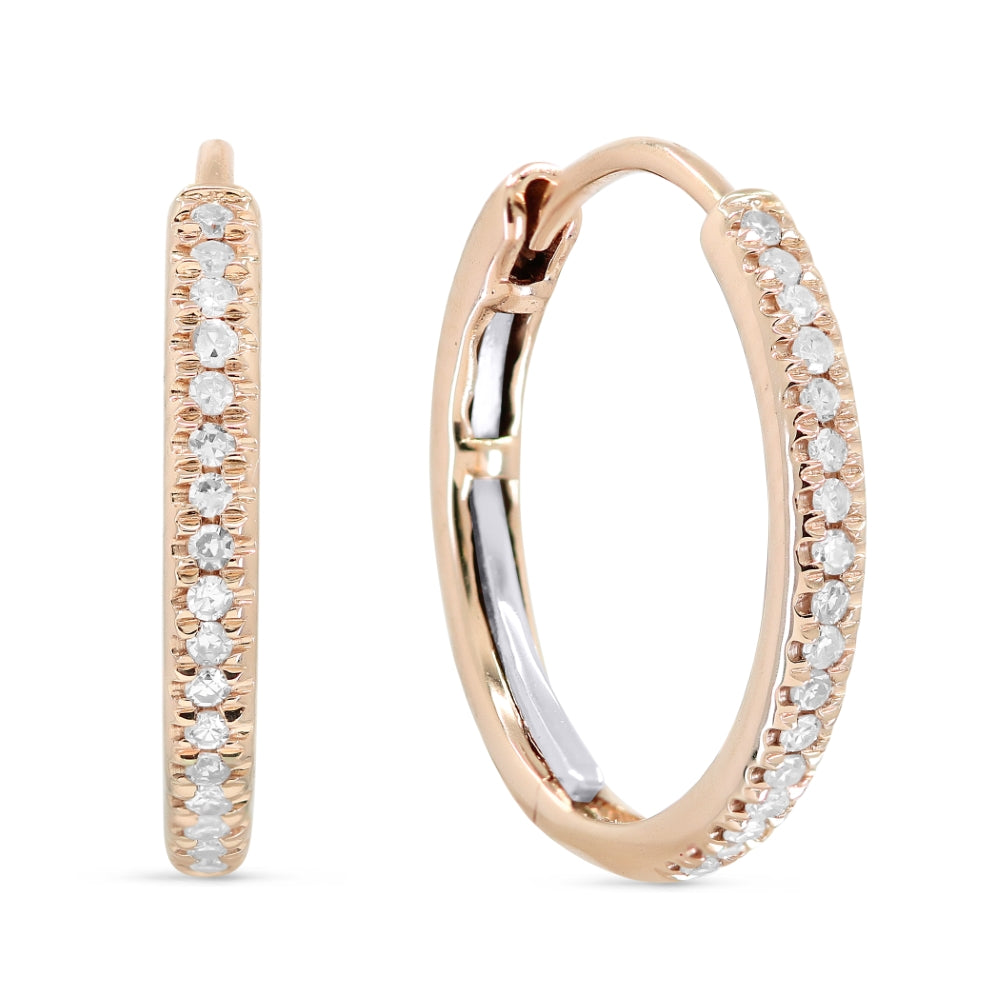 Madison L 14K Rose Gold Diamond Huggie Hoop Earrings - style E1484P