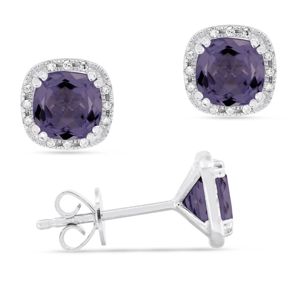 Madison L 14K White Gold Amethyst Cushion Stud Earrings - style E1516AMW