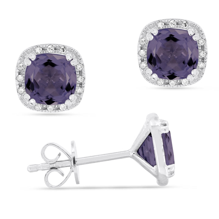 Madison L 14K White Gold Amethyst Cushion Stud Earrings - style E1516AMW