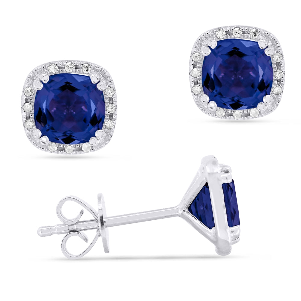 Madison L 14K White Gold Created Sapphire Cushion Stud Earrings - style E1516BCW