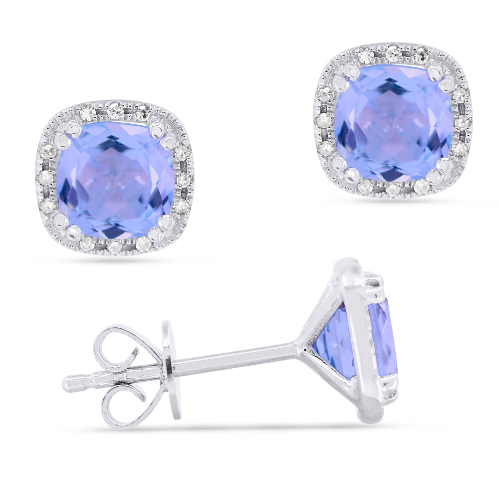 Madison L 14K White Gold Blue Topaz Cushion Stud Earrings - style E1516BTW