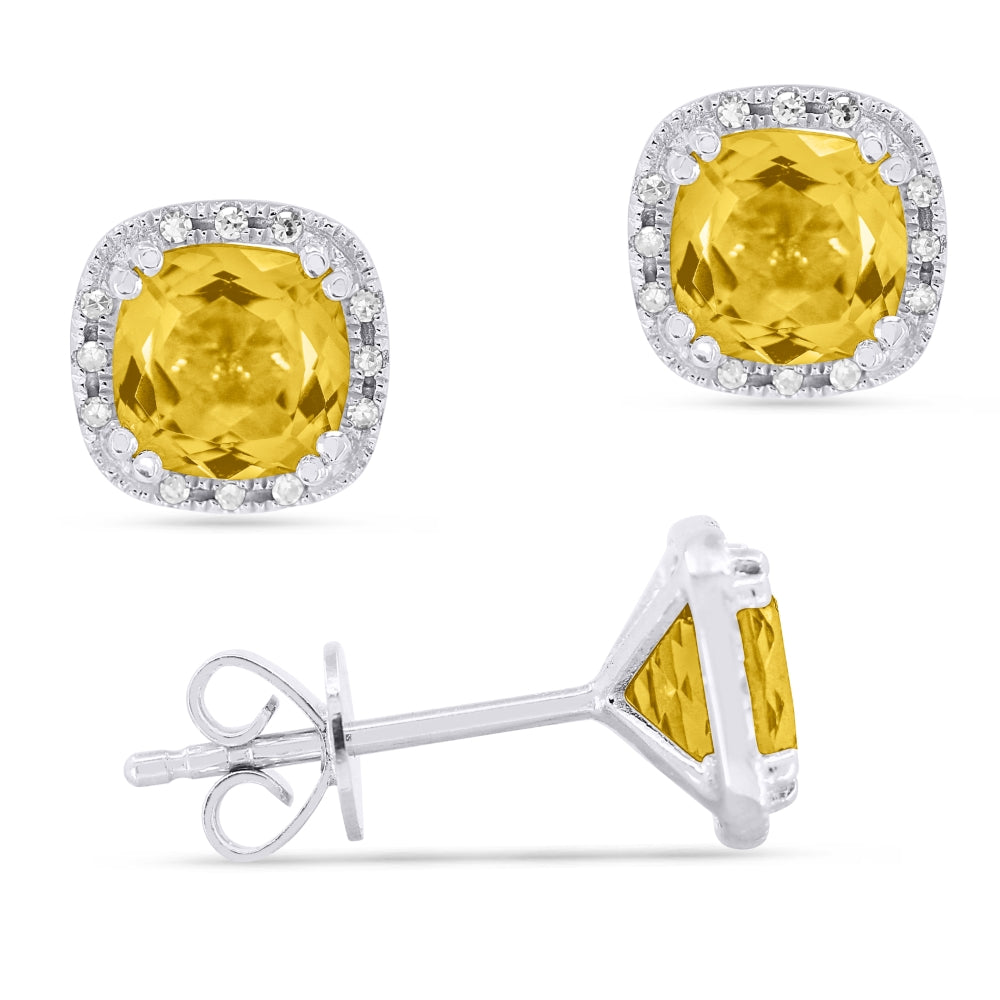 Madison L 14K White Gold Citrine Cushion Stud Earrings - style E1516CTW