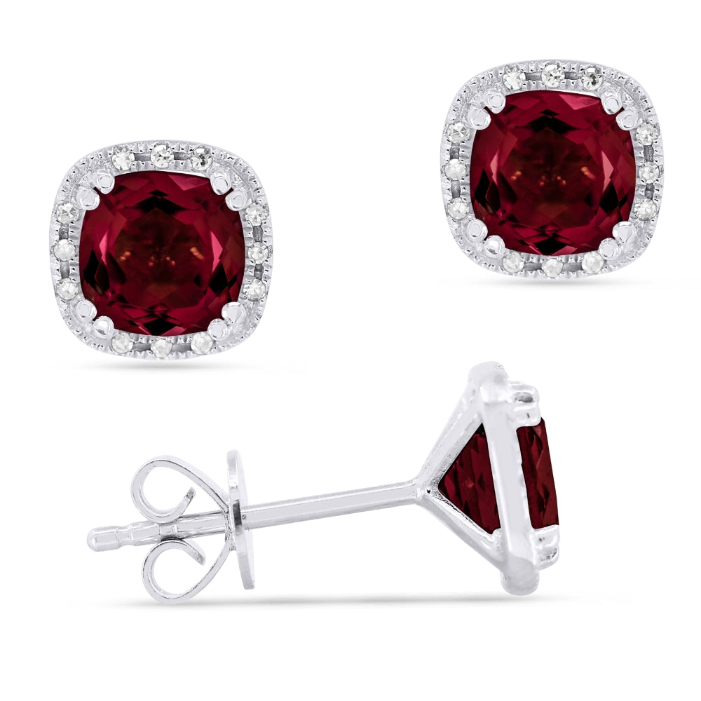 Madison L 14K White Gold Garnet Cushion Stud Earrings - style E1516GAW