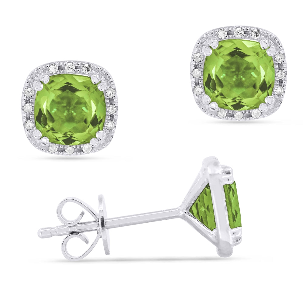 Madison L 14K White Gold Peridot Cushion Stud Earrings - style E1516PRW