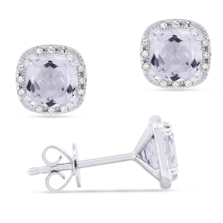Madison L 14K White Gold White Topaz Cushion Stud Earrings - style E1516WTW