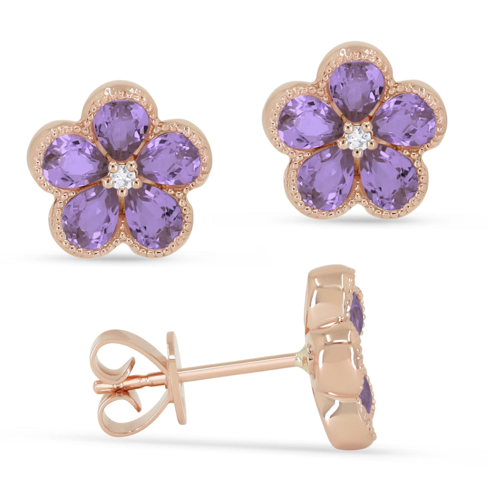 Madison L 14K Rose Gold Amethyst Flower Stud Earrings - style E1518AMP
