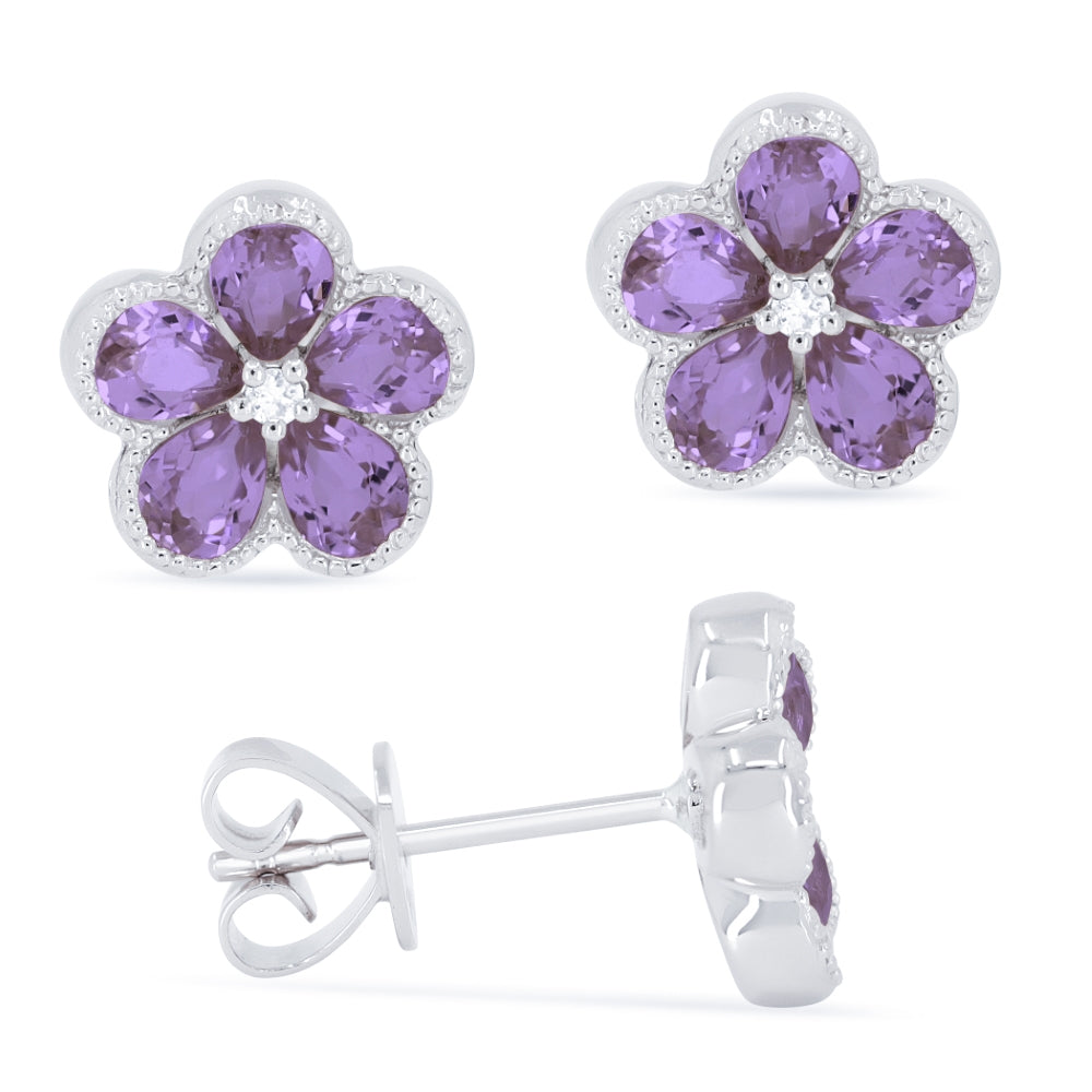 Madison L 14K White Gold Amethyst Flower Stud Earrings - style E1518AMW