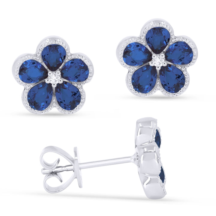 Madison L 14K White Gold Created Sapphire Flower Stud Earrings - style E1518BCW