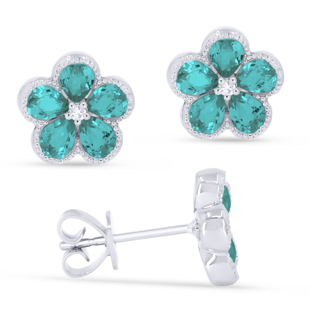 Madison L 14K White Gold Created Tourmaline Paraiba Flower Stud Earrings - style E1518CPARW