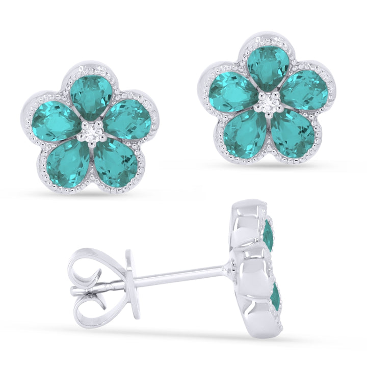 Madison L 14K White Gold Created Tourmaline Paraiba Flower Stud Earrings - style E1518CPARW