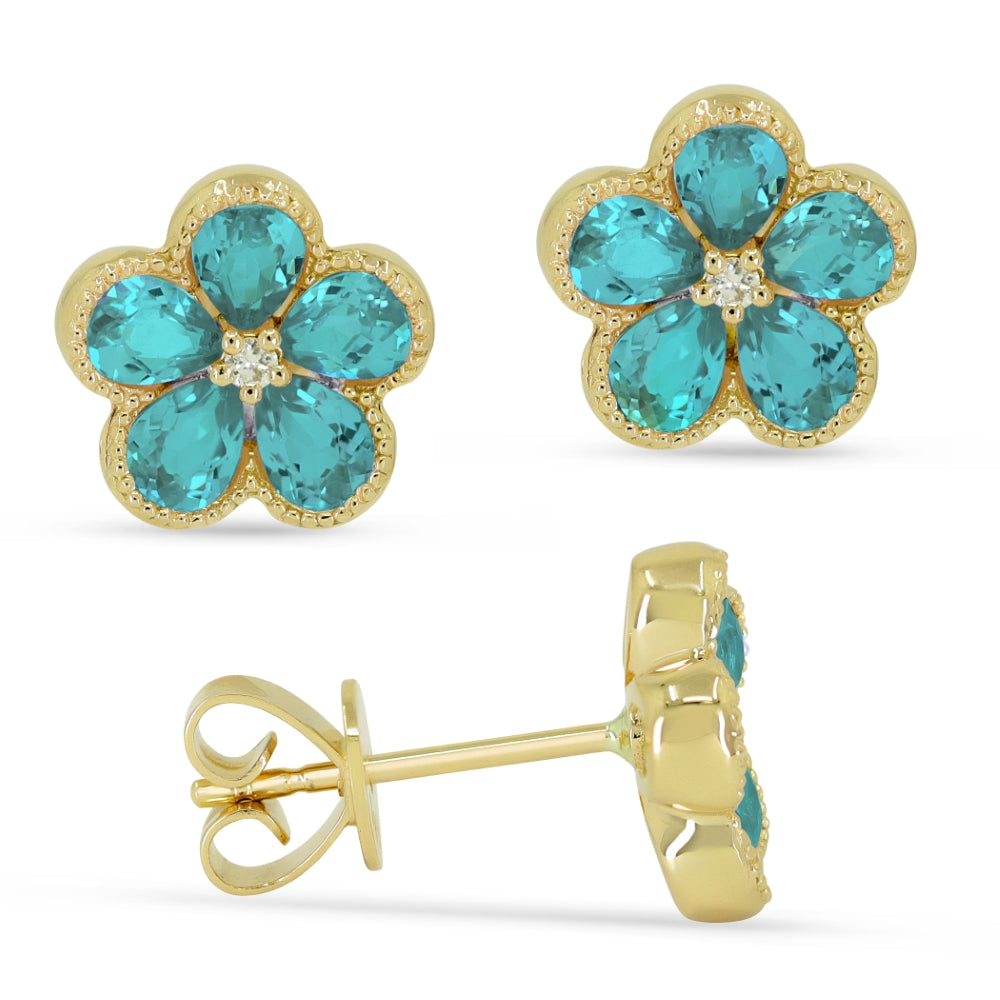 Madison L 14K Yellow Gold Created Tourmaline Paraiba Flower Stud Earrings - style E1518CPARY