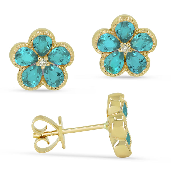 Madison L 14K Yellow Gold Created Tourmaline Paraiba Flower Stud Earrings - style E1518CPARY