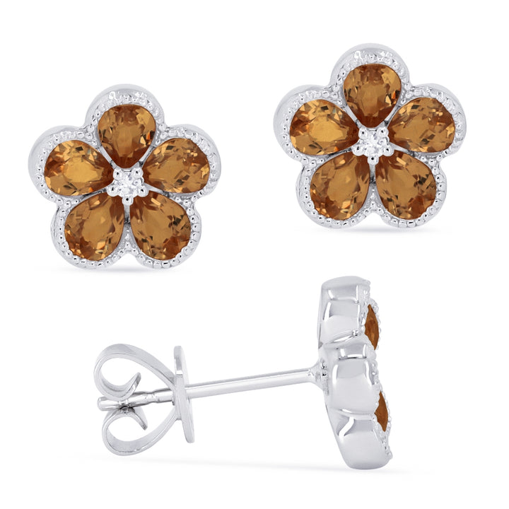 Madison L 14K White Gold Citrine Flower Stud Earrings - style E1518CTW