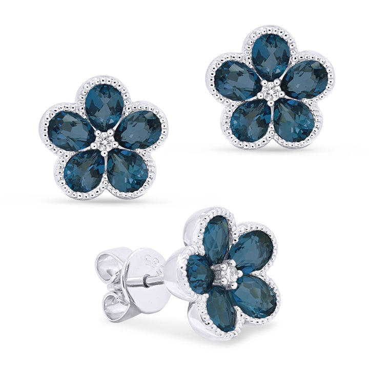 Madison L 14K White Gold London Blue Topaz Flower Stud Earrings - style E1518LBTW