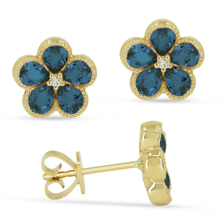 Madison L 14K Yellow Gold London Blue Topaz Flower Stud Earrings - style E1518LBTY