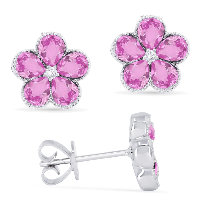 Madison L 14K White Gold Created Pink Sapphire Flower Stud Earrings - style E1518PCW