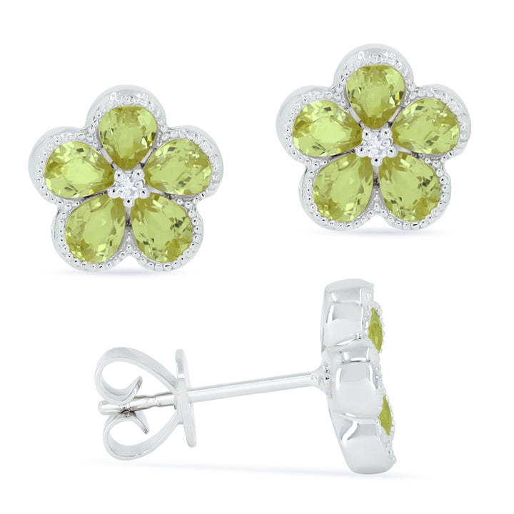 Madison L 14K White Gold Peridot Flower Stud Earrings - style E1518PRW