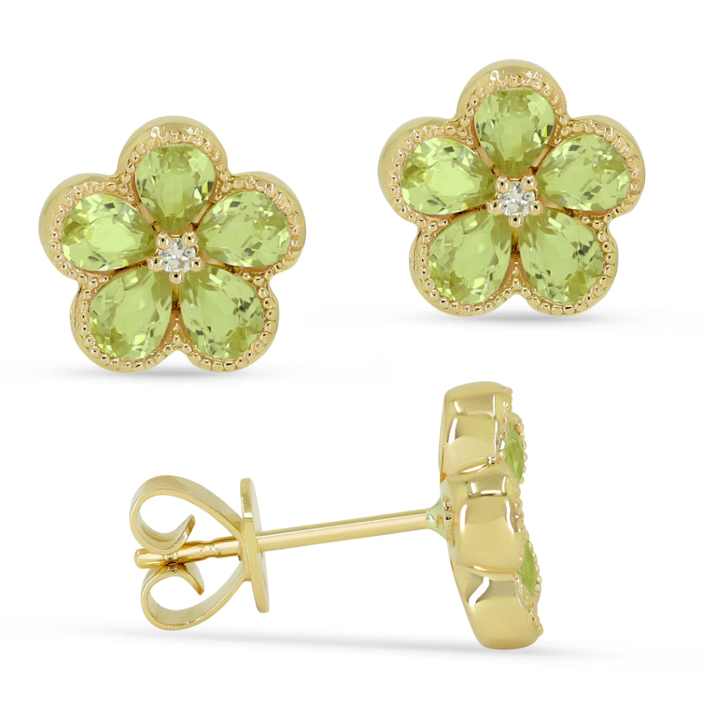 Madison L 14K Yellow Gold Peridot Flower Stud Earrings - style E1518PRY