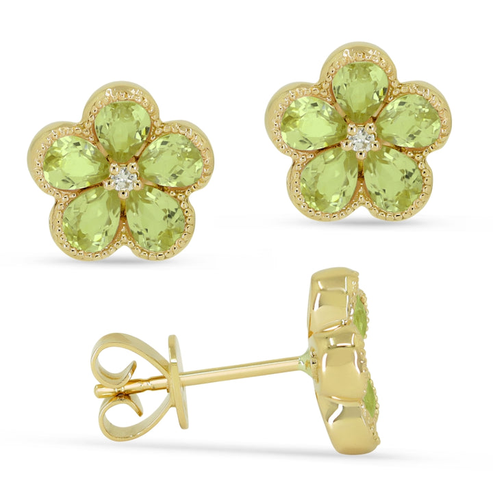 Madison L 14K Yellow Gold Peridot Flower Stud Earrings - style E1518PRY