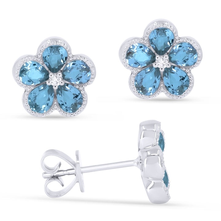 Madison L 14K White Gold Swiss Blue Topaz Flower Stud Earrings - style E1518SWBTW