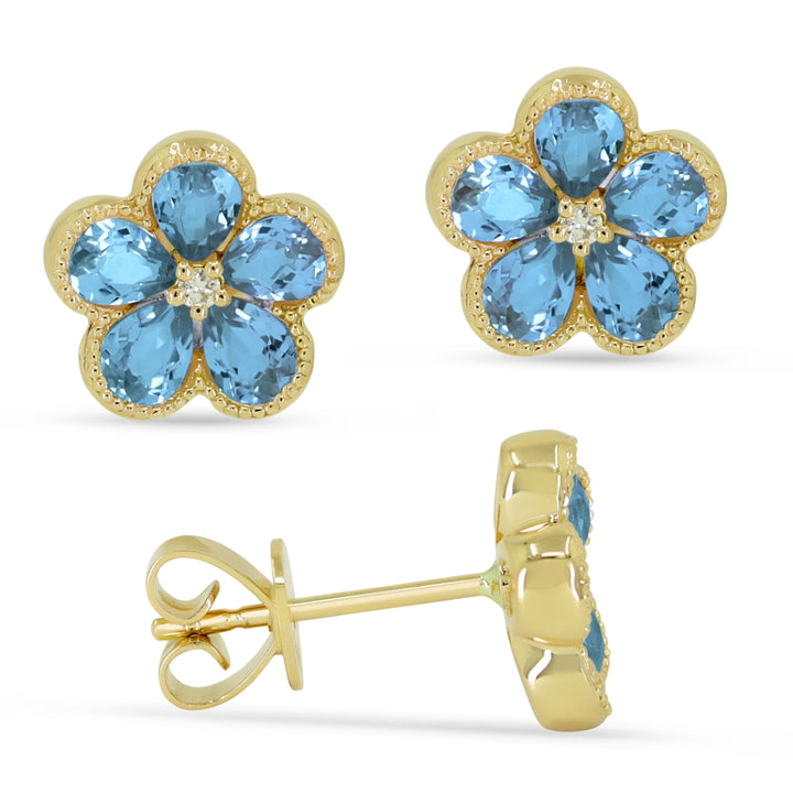 Madison L 14K Yellow Gold Swiss Blue Topaz Flower Stud Earrings - style E1518SWBTY