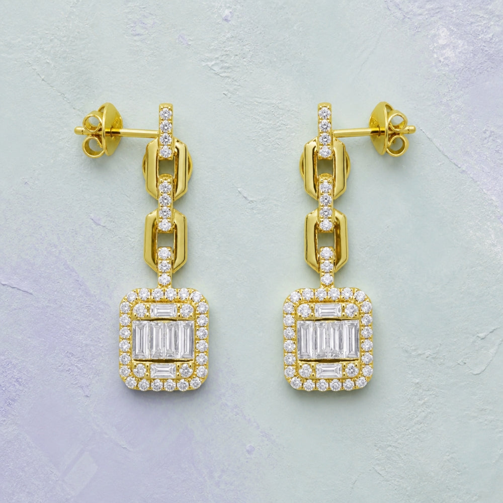 E1520 - 14K Yellow Gold Diamond Drop Earrings