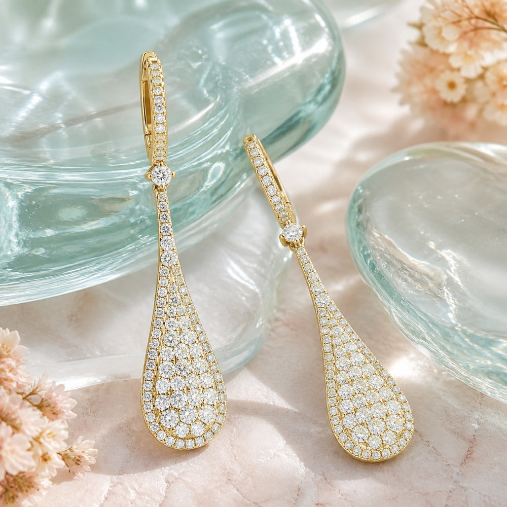 E1529 - 14K Yellow Gold Diamond Drop Earrings