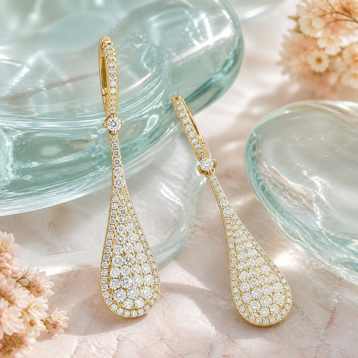 E1529 - 14K Yellow Gold Diamond Drop Earrings