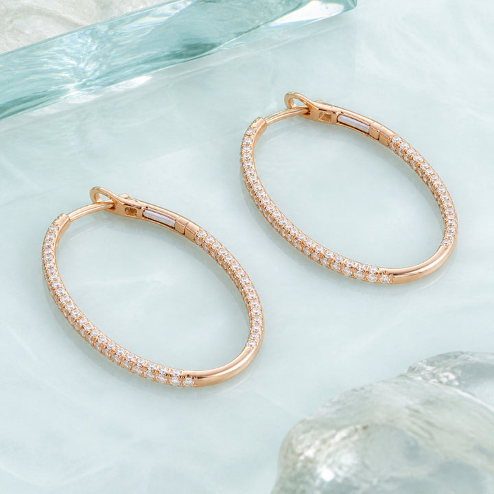 E1534 - 14K Gold Diamond In & Out Hoop Earrings