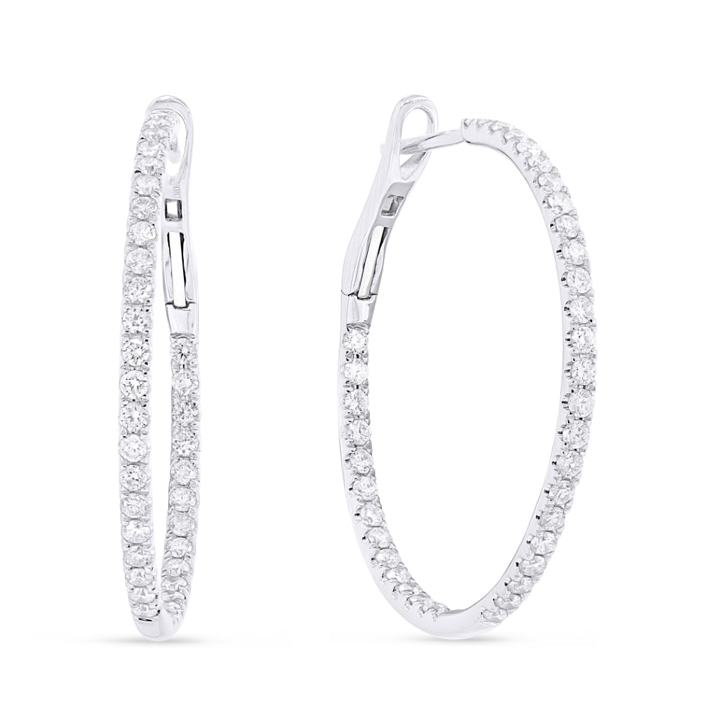 Madison L 14K White Gold Diamond In & Out Hoop Earrings - style E1534W-1.00CT