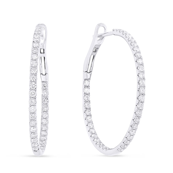 Madison L 14K White Gold Diamond In & Out Hoop Earrings - style E1534W-1.00CT