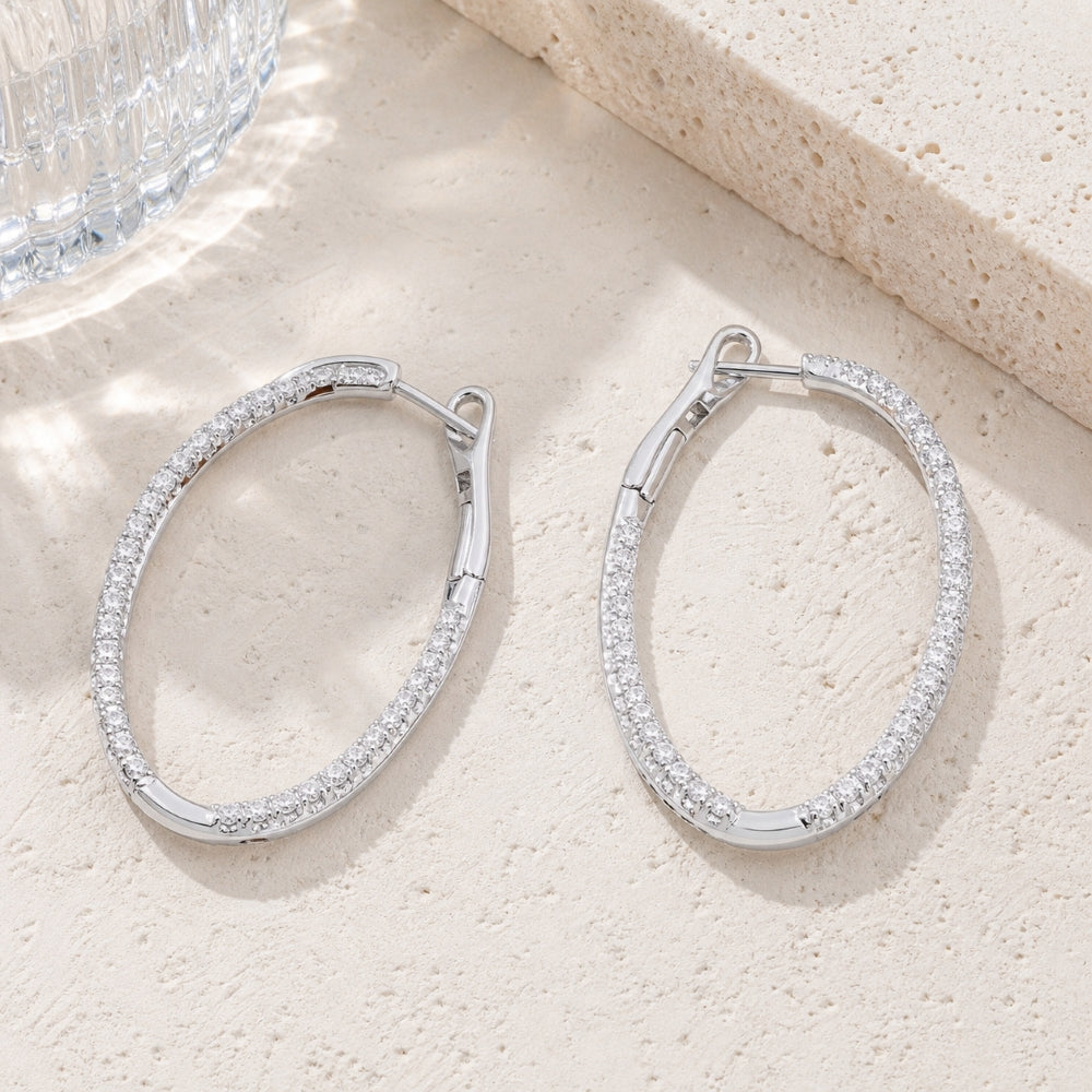 E1534 - 14K Gold Diamond In & Out Hoop Earrings