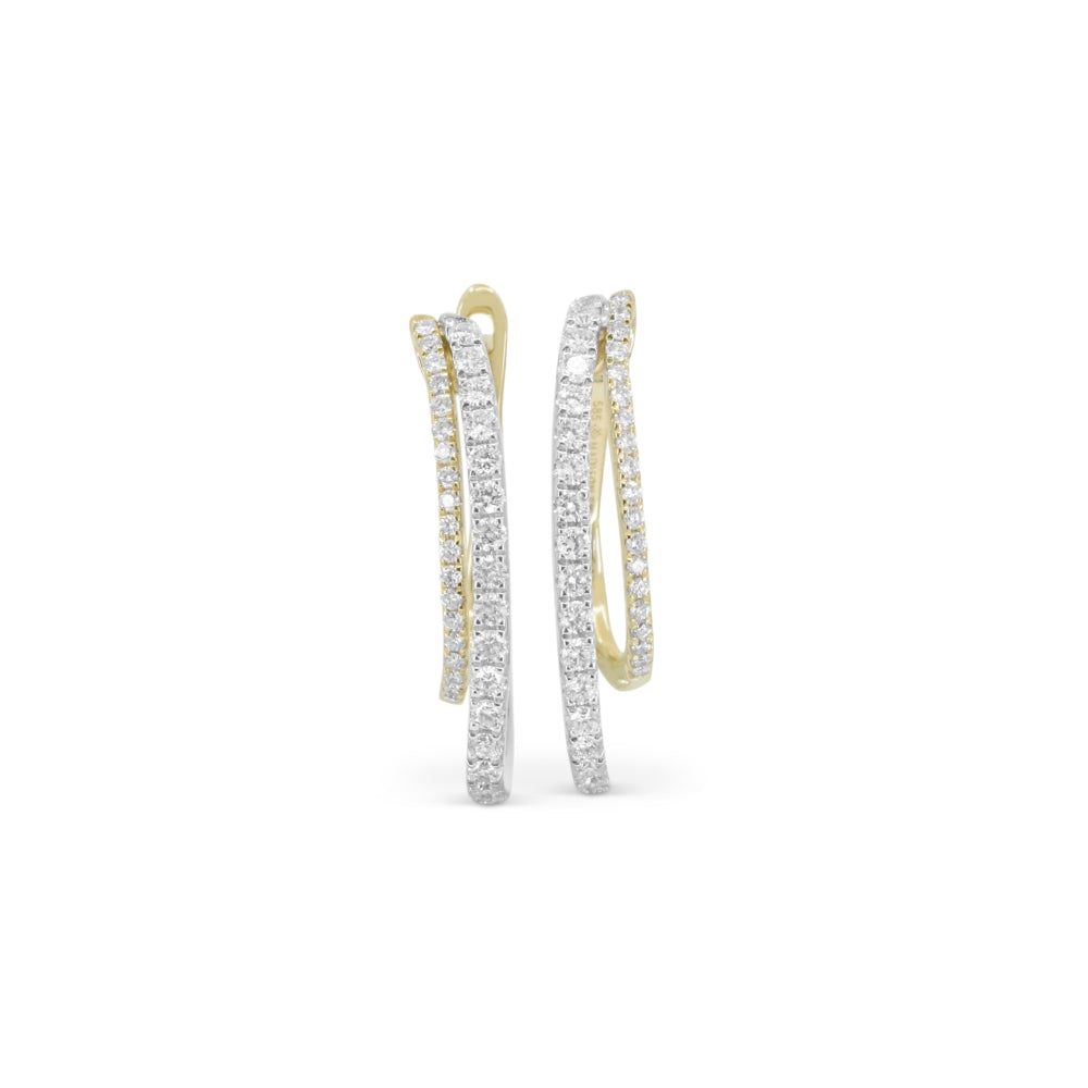 E1540 - 14K Two Tone Gold Diamond Hoop Earrings